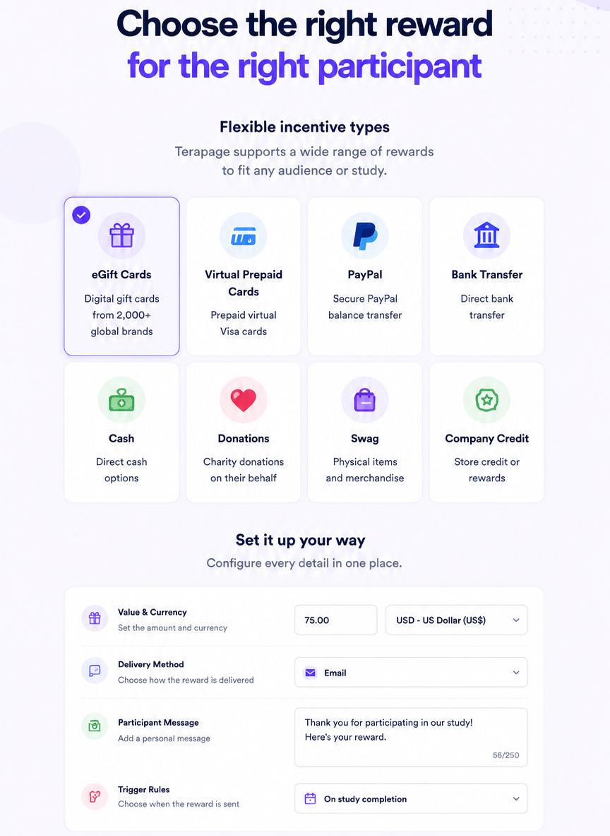 Terapage incentive details configuration screen