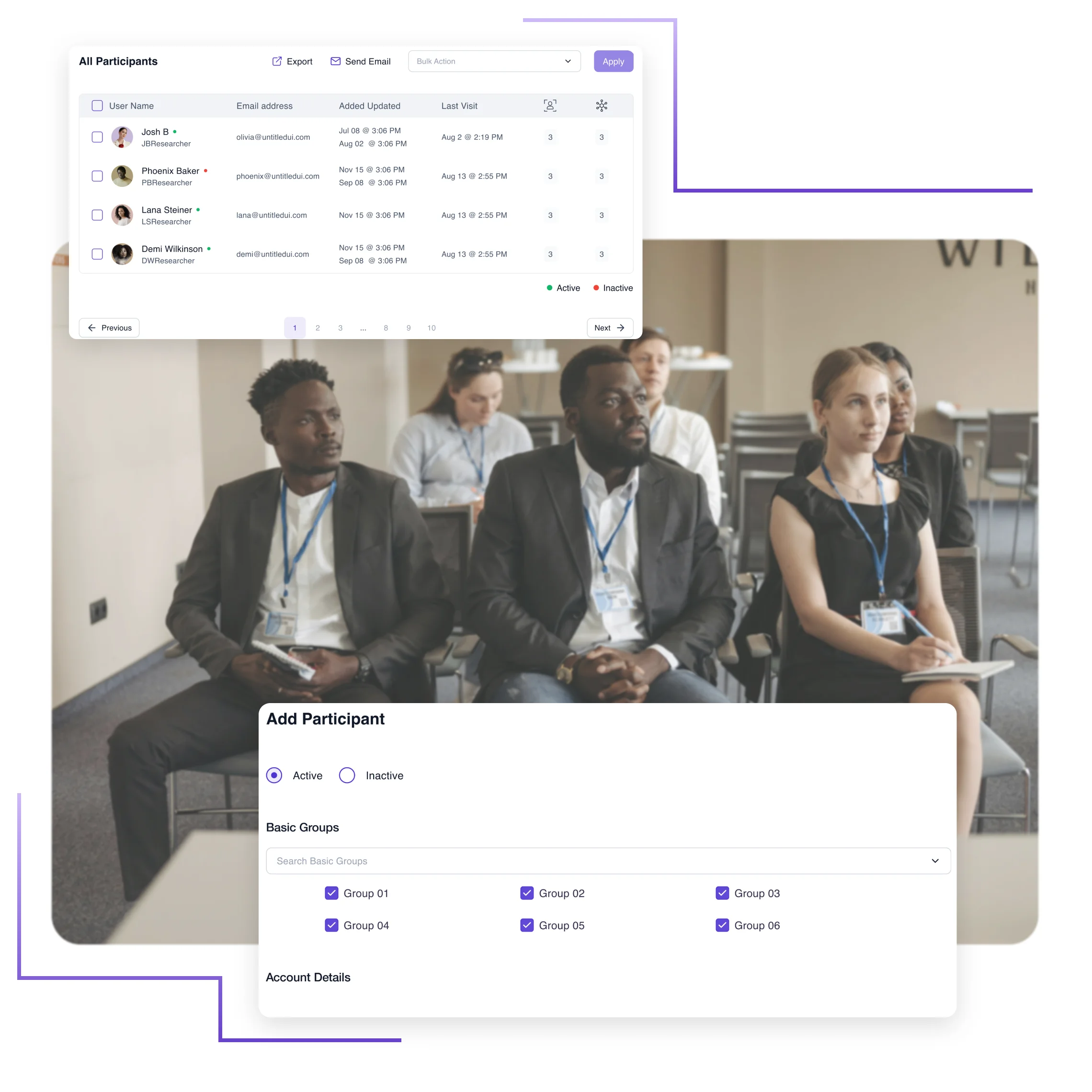 Participant selection interface showing targeted demographics and insight results