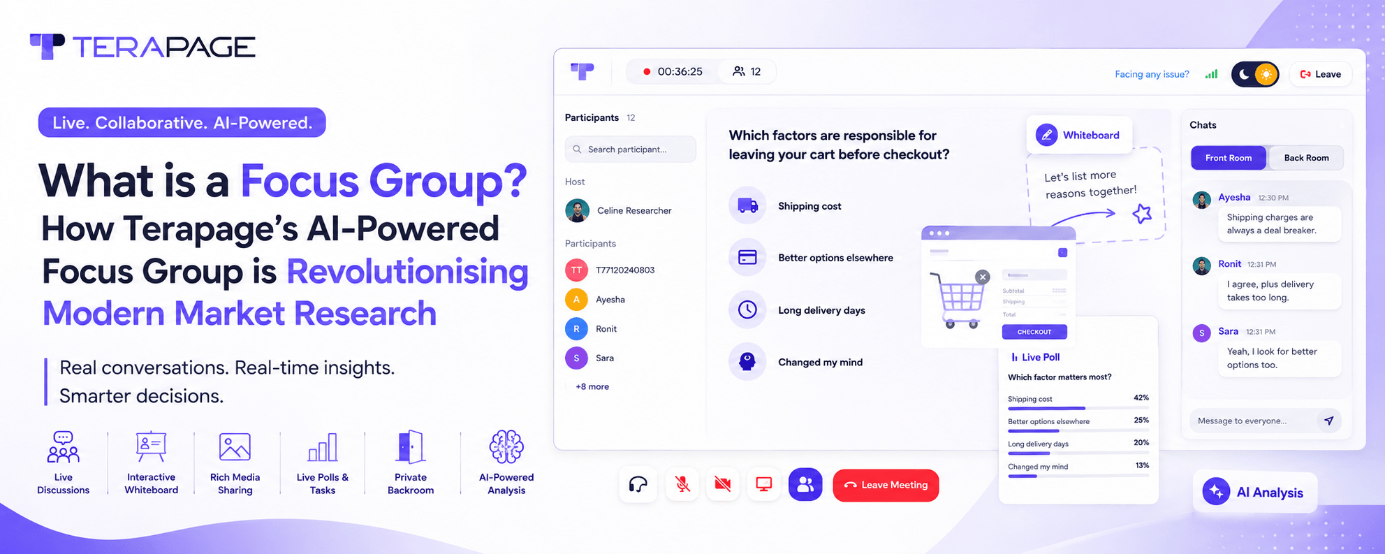 Terapage AI-powered live focus group interface for qualitative market research