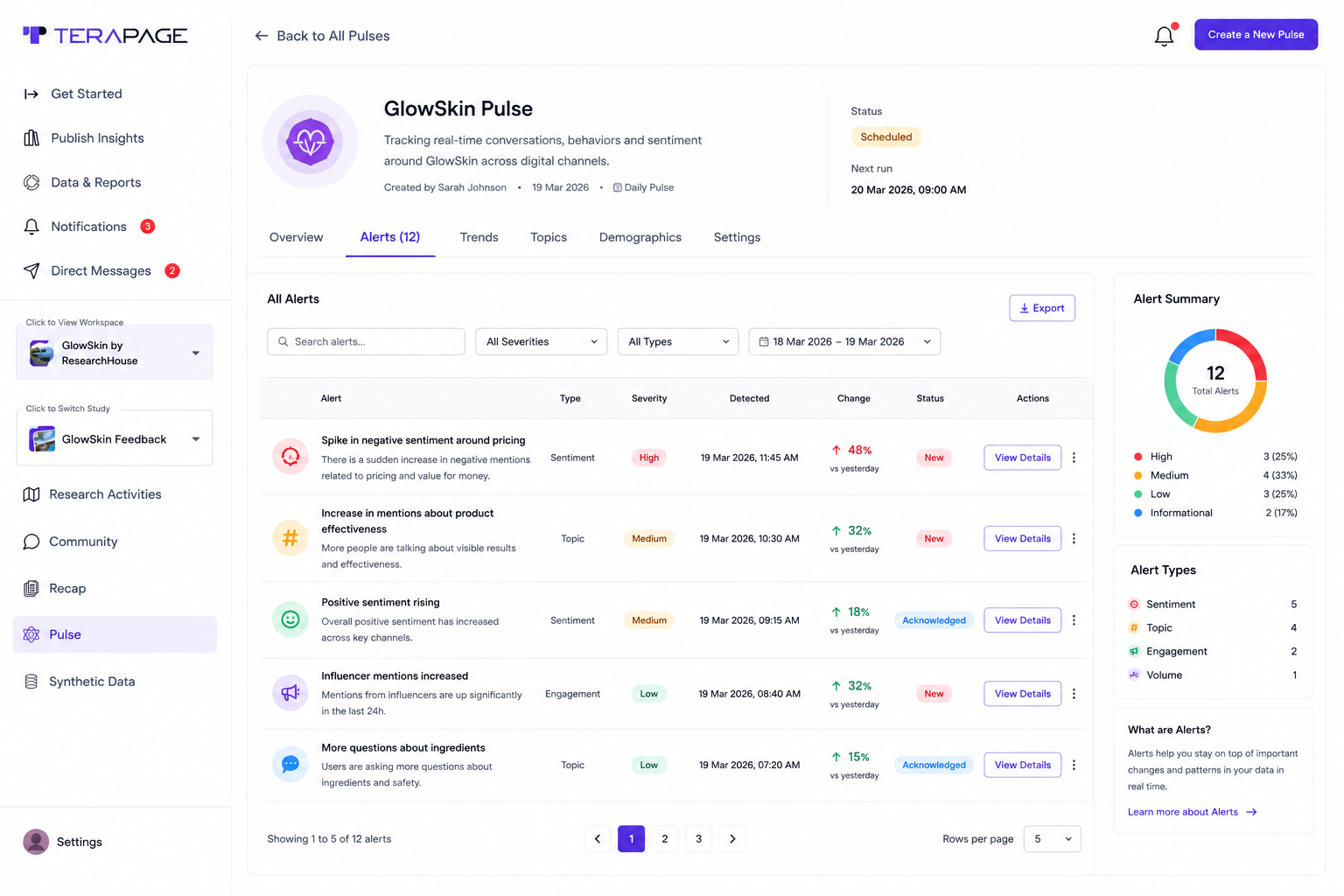 Pulse by Terapage — always-on market research intelligence dashboard