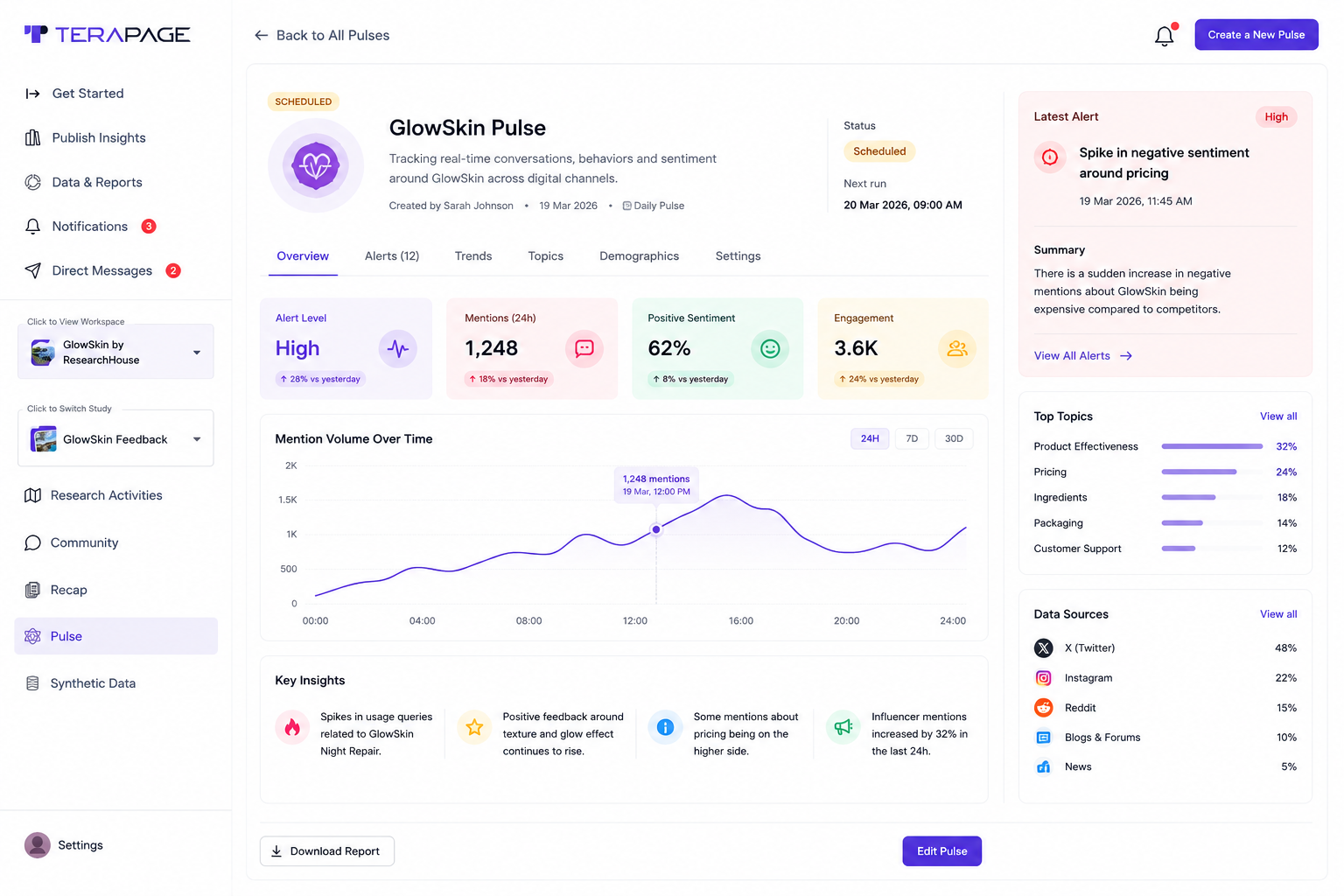 Pulse by Terapage — custom signal weighting controls for targeted market research