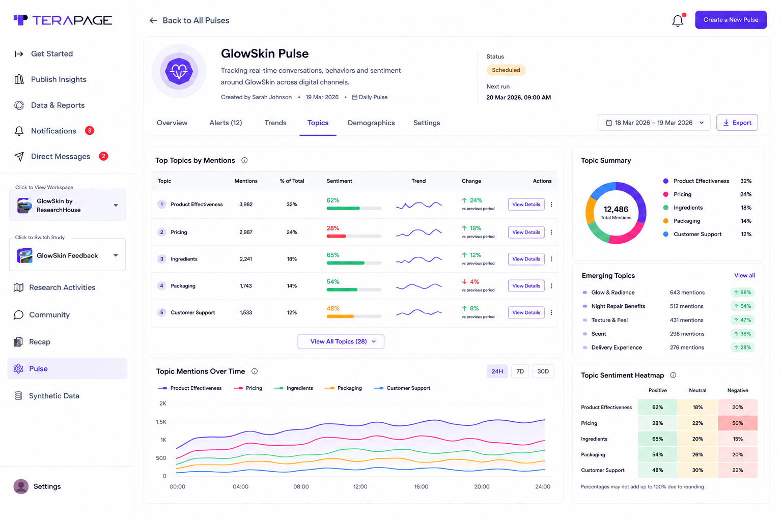 Terapage Pulse — geographic and market targeting controls for research intelligence