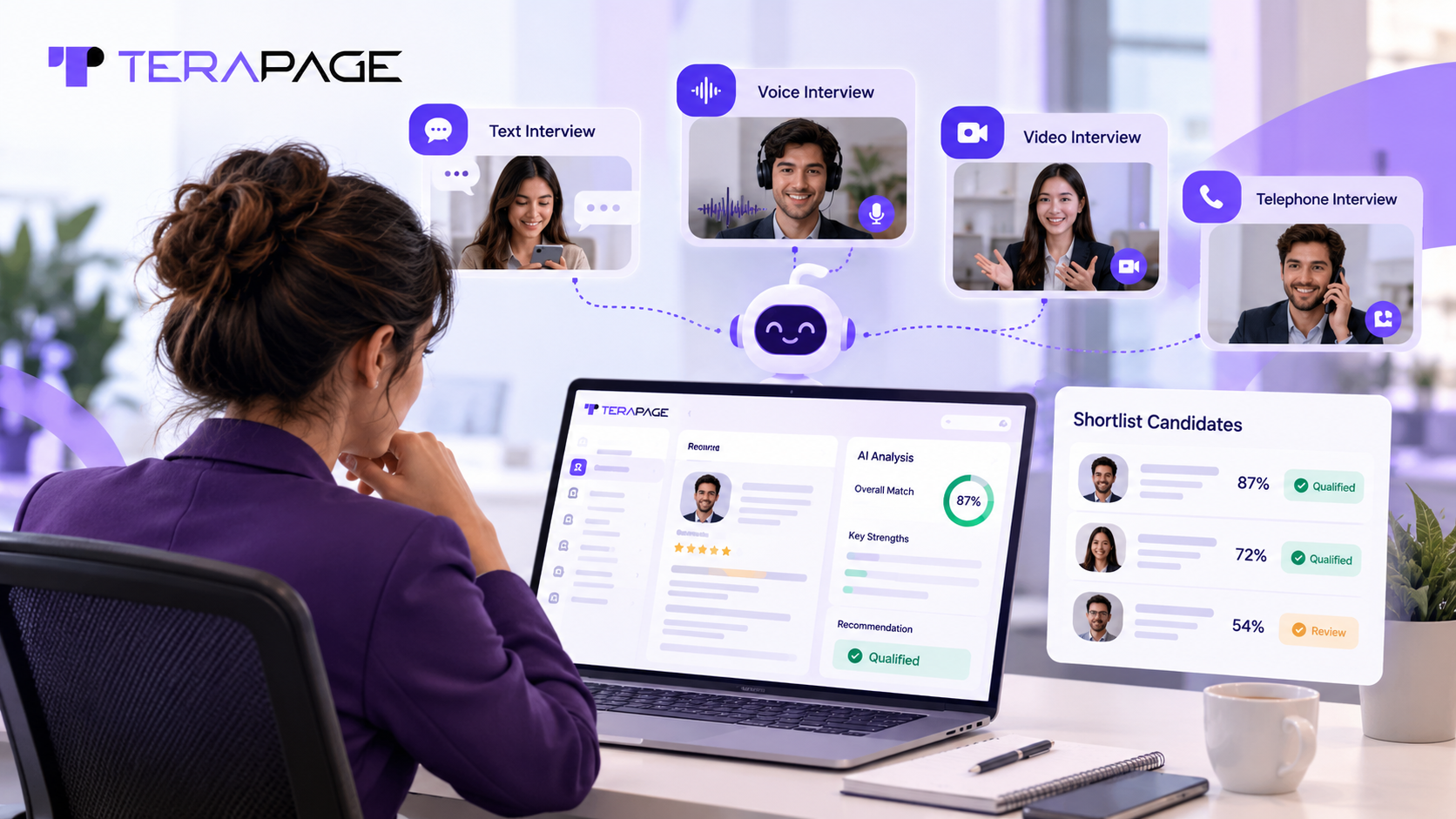 How to screen candidates faster using AI-moderated interviews: an AI moderator screening job candidates on Terapage