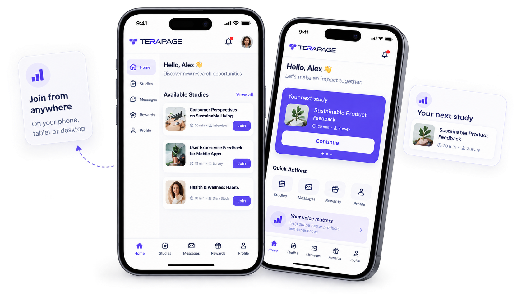 Terapage mobile app for research participants